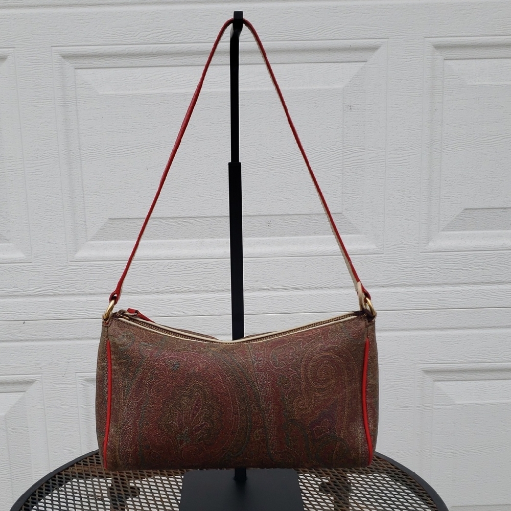 Etro Womens Paisley Leather PVC Shoulder Bag Brown Classic Old Money Y2K